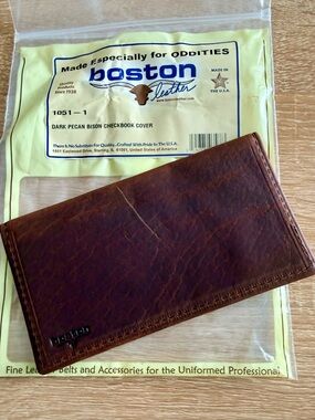 Boston Leather Dark Pecan Bison Checkbook Cover